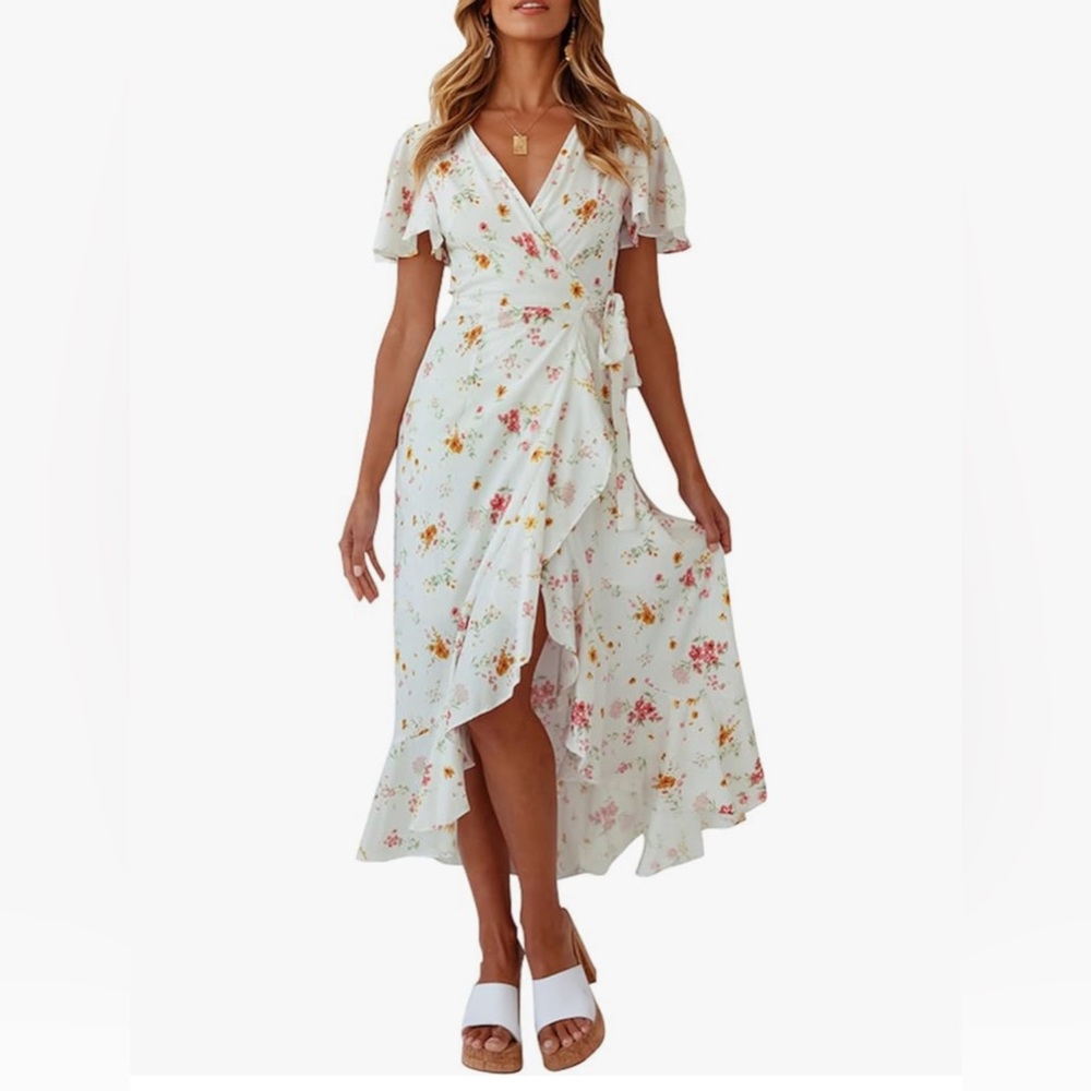 White pink floral wrap dress XS/S